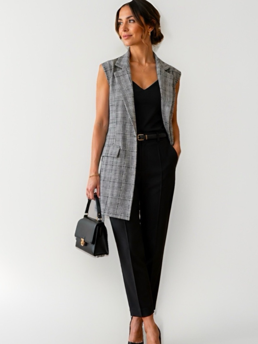 DressBarn Plaid Sleeveless Vest Dress Size 1X Tie Waist Career Chic